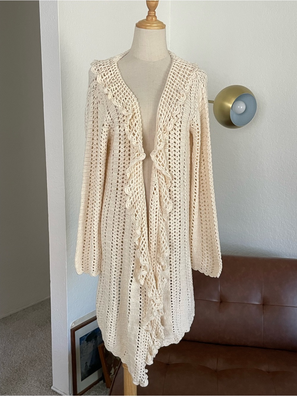 Boho Coastal Crochet Open Long Cardigan